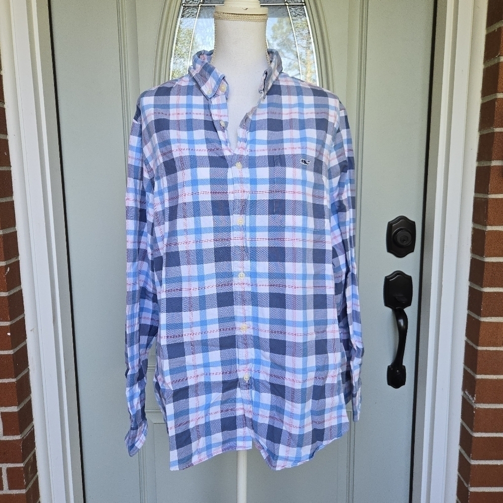 Vineyard Vines Men Slim Fit Tucker Shirt Blue Plaid Button Down